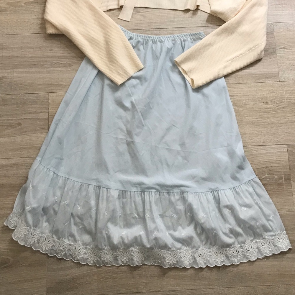 Blue Thin Embroidered Midi Skirt